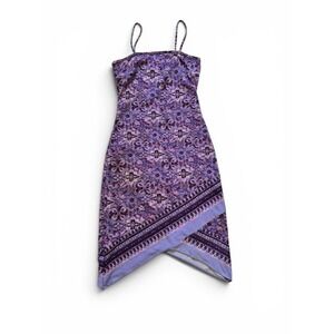 Younique Purple Paisley Floral Handkerchief Hem Midi Dress Whimsigoth Y2K Boho S